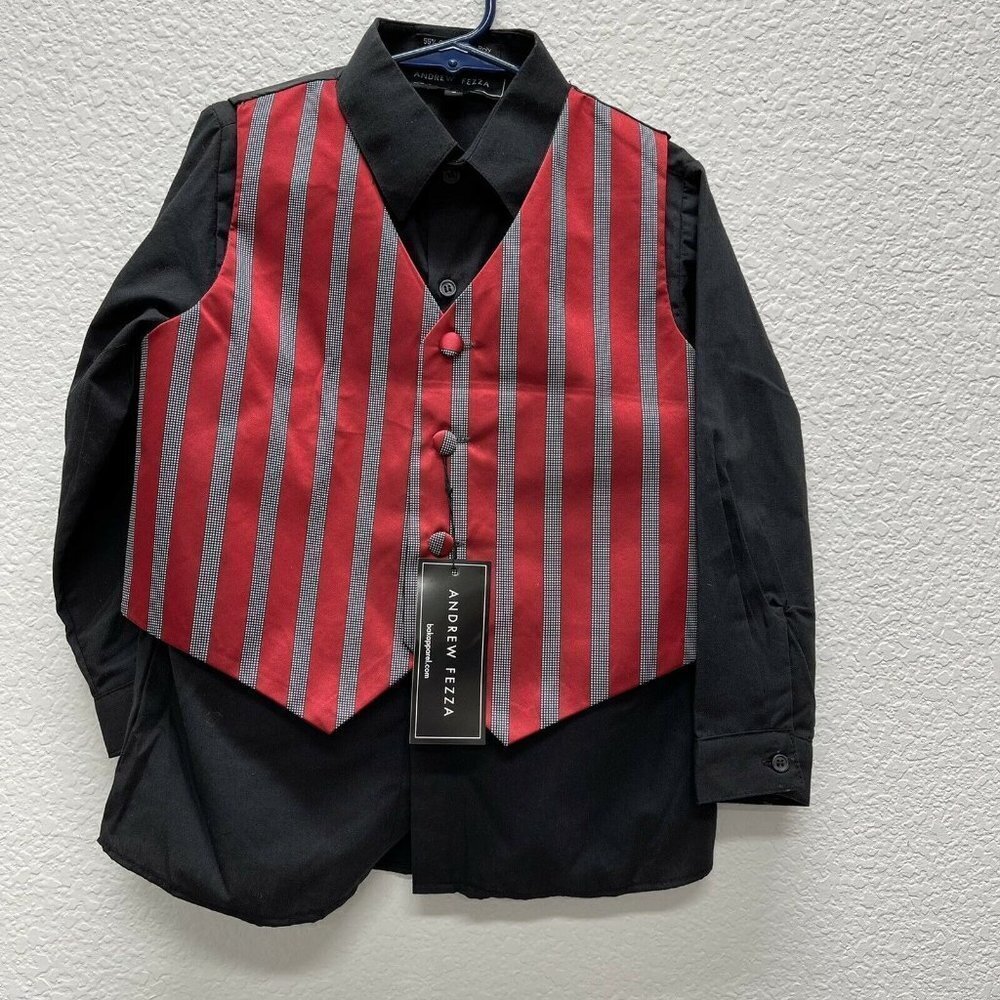 Andrew Fezza Boys 5 - 3 pc Vest Suit NWT Red Black Tie Vest Pants Shirt Holidays